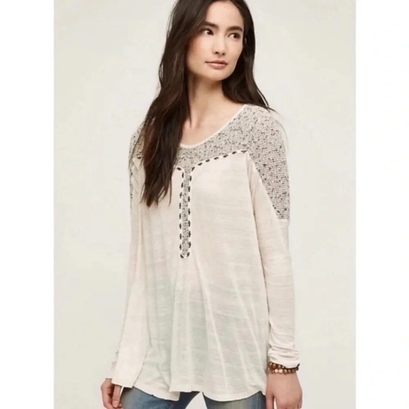 NWOT Meadow Rue Clorinde Crochet Linen Blend Top - Picture 1 of 5